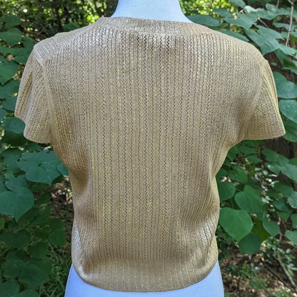 BCBGMaxAzria Cropped Cardigan Sweater Open Front in Metallic Gold Size Medium - Picture 5 of 6